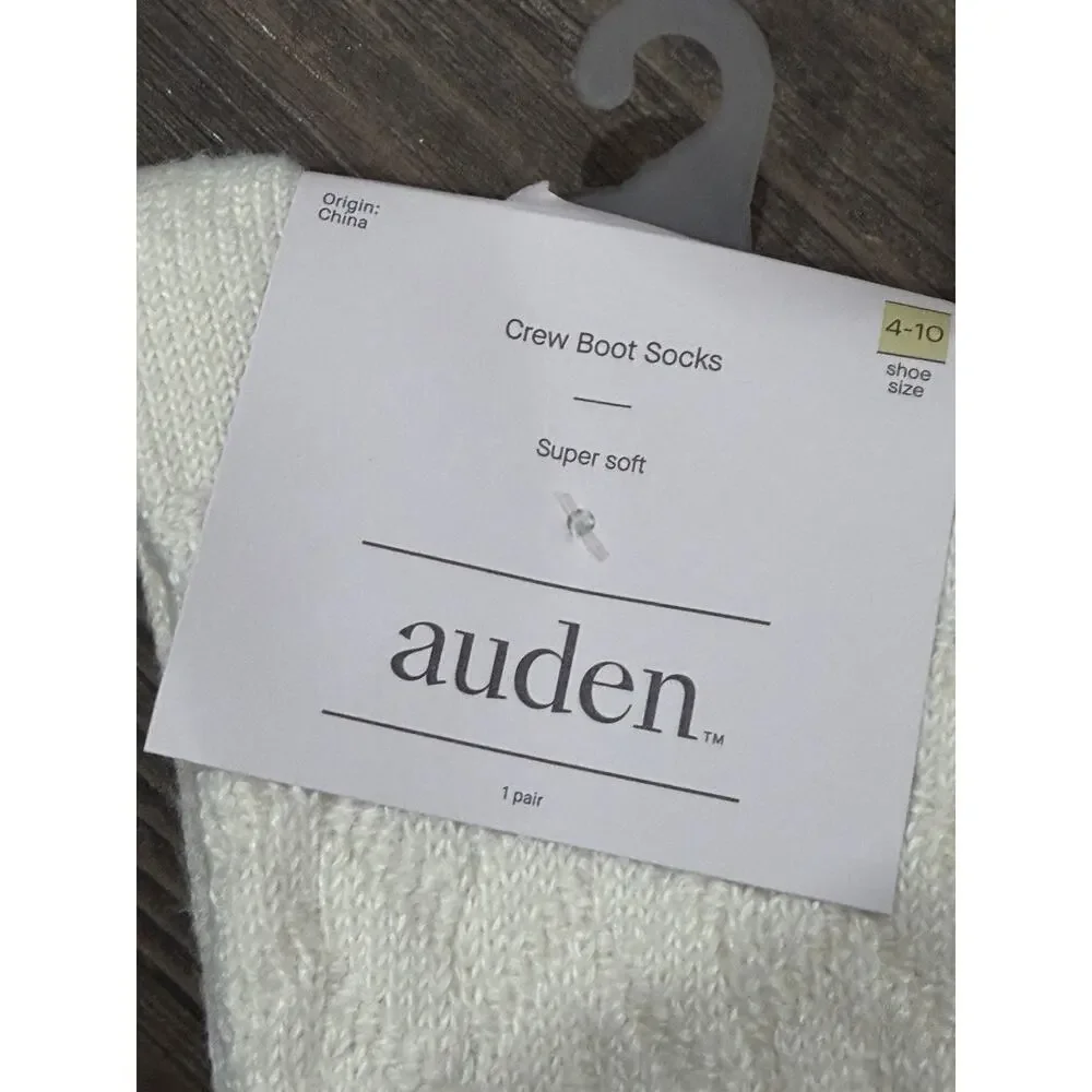 Lot Of 2 -Auden Boot Socks Womens 4-10 White 2 Pairs Crew Super Soft Cozy